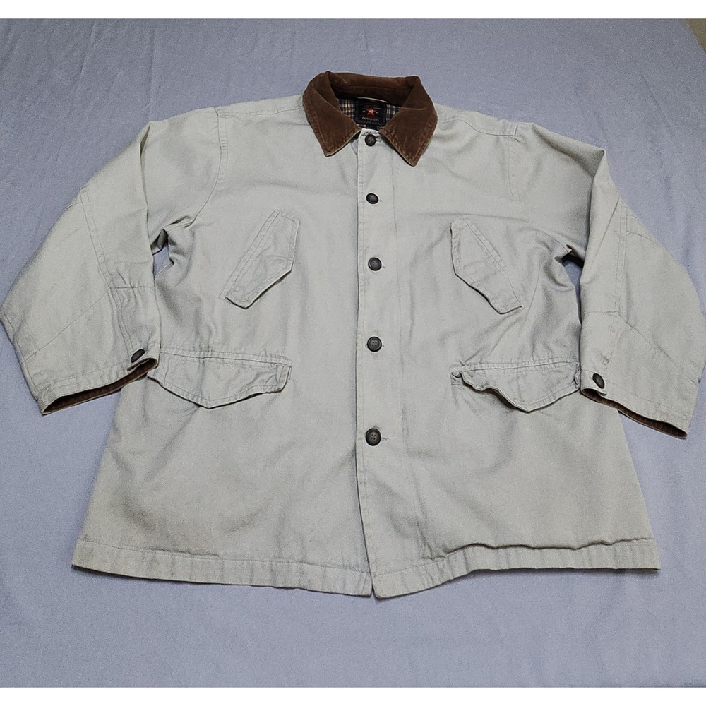American Eagle Outfitters Mens L Khaki Canvas Barn Jacket Corduroy Plaid Lined